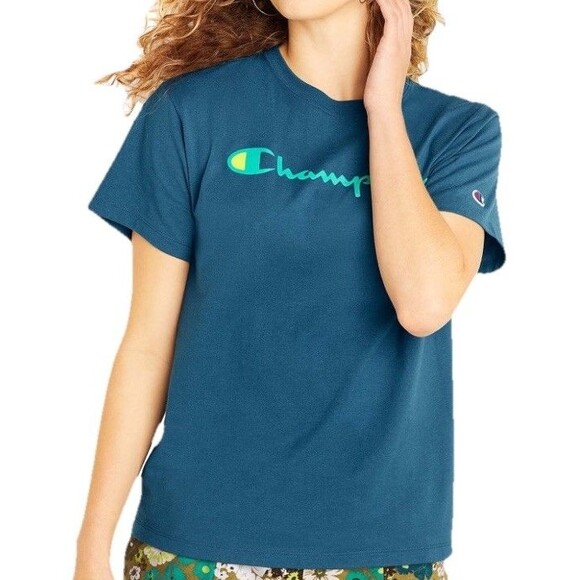 Champion Women's Boxy T-Shirt Logo Athleticwear Teal Blue Soft Cotton Plus XXL - Picture 3 of 13